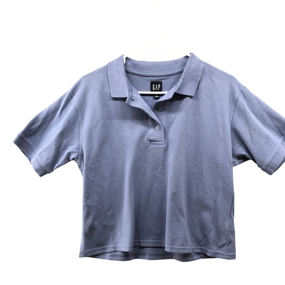 Gap Cropped Polo Shirt Womens XS Blue Short‎ Sleeve Pique Boxy Relaxed